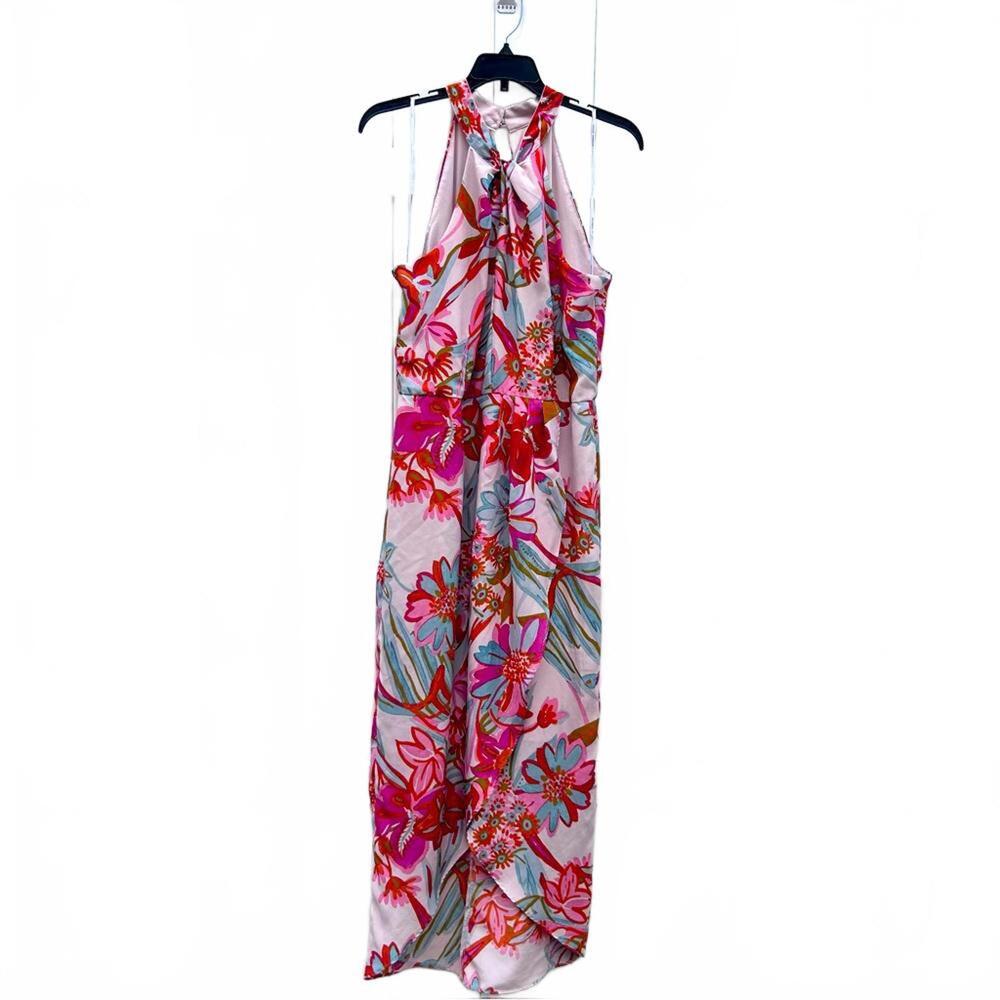 Julia Jordan Floral Halter High Low Faux Wrap Dress | Size 10